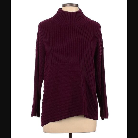 Vince Camuto Mock Neck Sweater Ribbed Burgundy - Picture 1 of 15